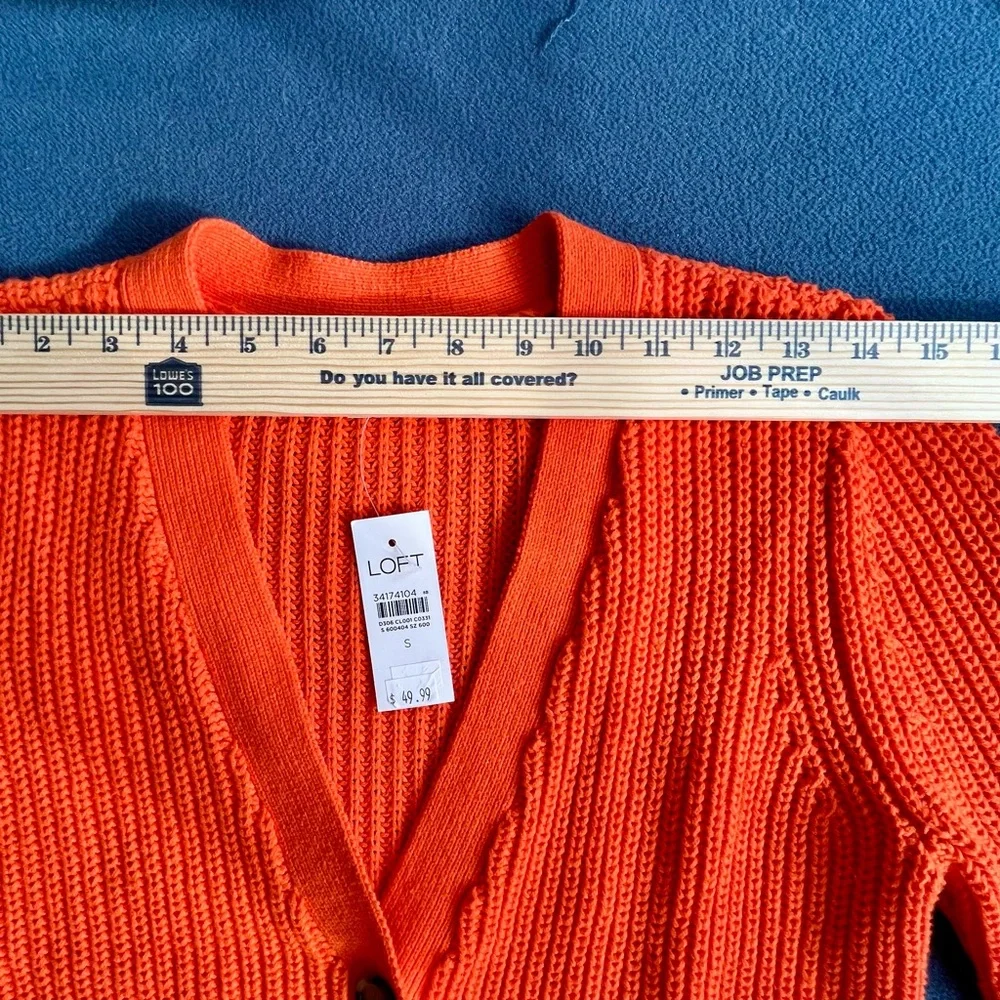NWT Loft Button Up Knit Cardigan Sweater Orange Women’s Small - Picture 6 of 9